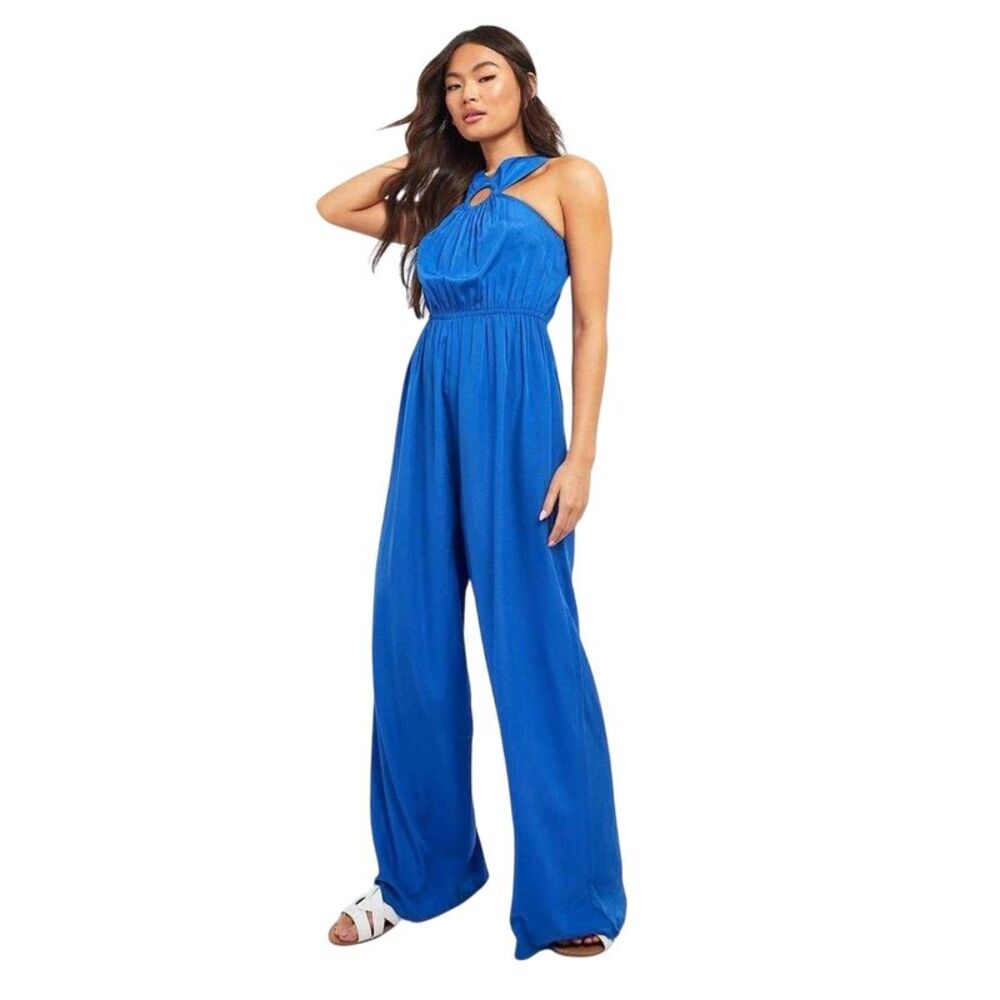 Violet Romance Womens/Ladies O Ring Wide Leg Jumpsuit / Blue